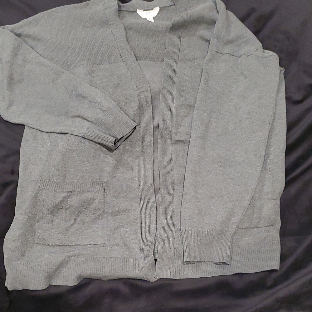 Time and Tru Grey Open-Front Womens Cardigan